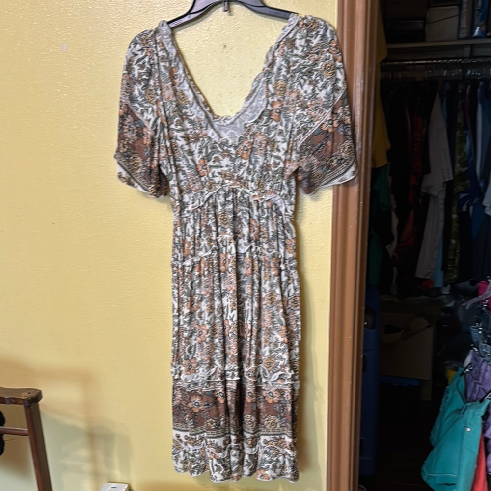 Floral Bohemian Dress in Brown and Cream